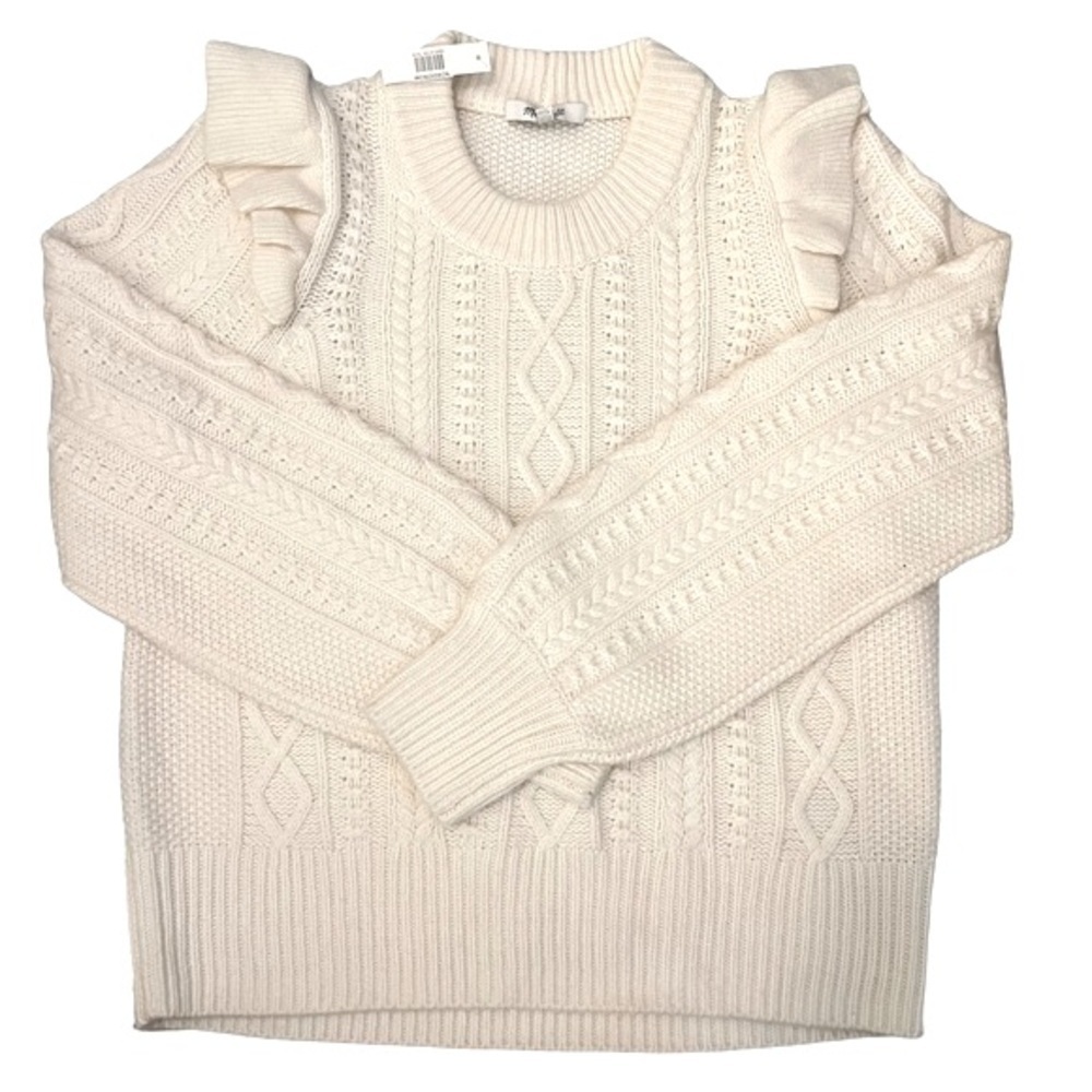 Madewell Hollydene Ruffle Shoulder Merino Wool Pullover Sweater in Antique Cream - Picture 3 of 15